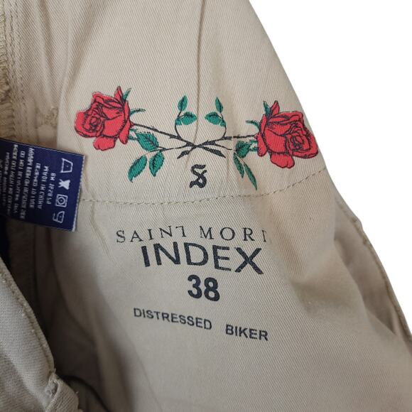 Saint Morta Men's Index Distressed Biker Jeans Sz 38x33 Moto Ripped Beige NWT - Picture 6 of 14